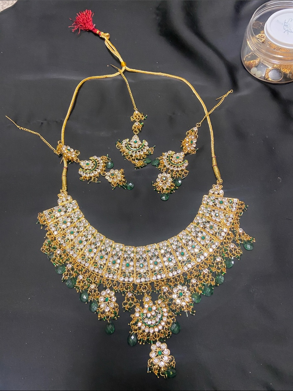 Indian Gold and Green Statement Bridal Necklace Set - Women Jewelry